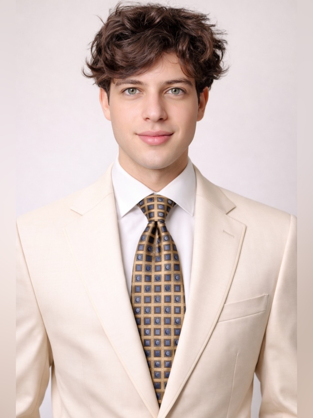 Ermenegildo Zegna Gold and Blue Geometric Silk Tie